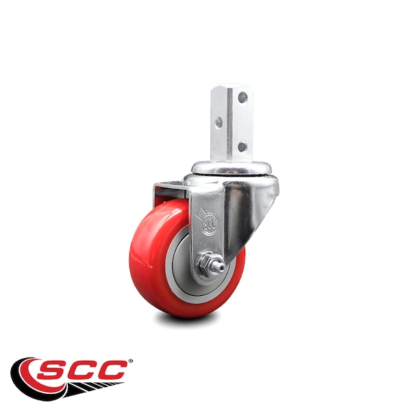 3 Inch Red Polyurethane Wheel Swivel 7/8 Inch Square Stem Caster SCC